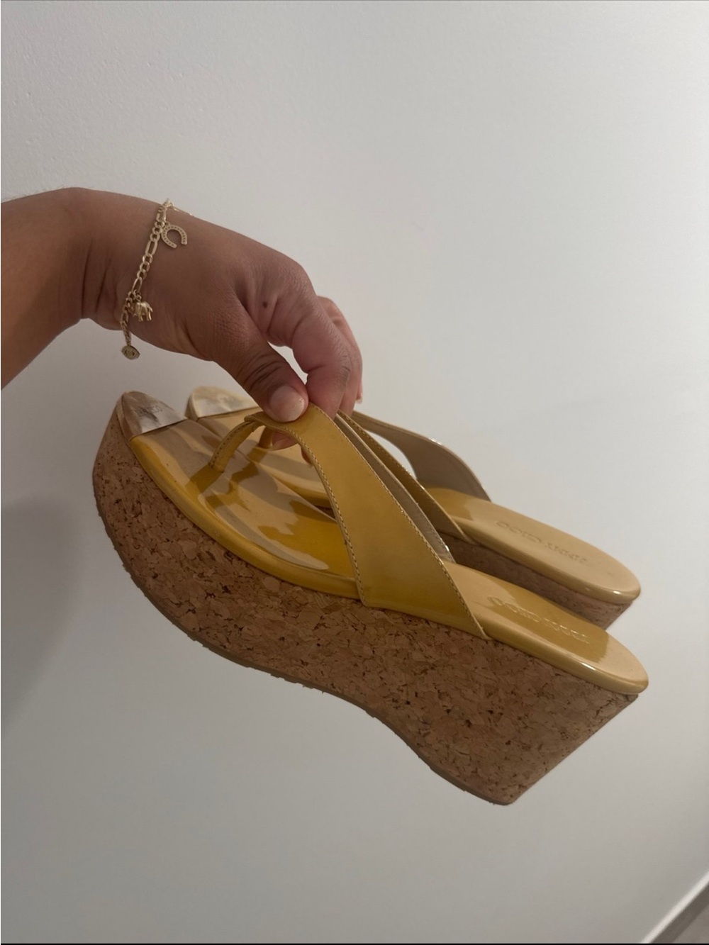 Jimmy Choo Natural Patent Leather Platform Cork Wedge
Sandals Thong
